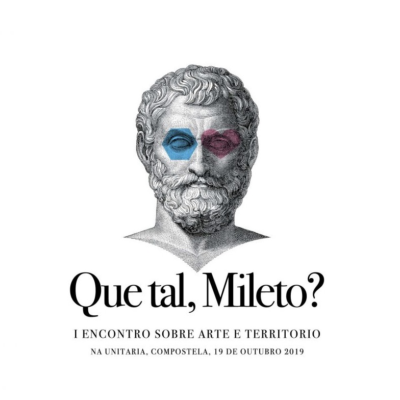 Cartaz do encontro Que tal Mileto que representa a efixie de Tales de Mileto